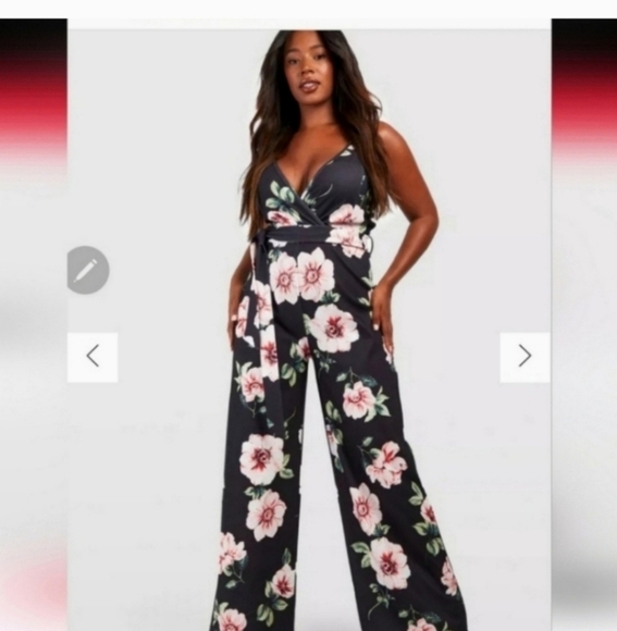 Boohoo floral wide leg jumpsuit size 22 - Picture 1 of 5